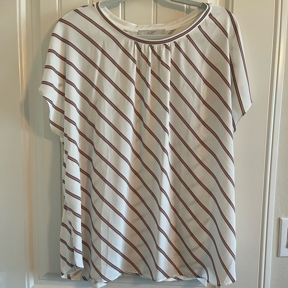 Loft white blouse with blue red stripes